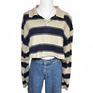 Indie Skater Cropped Striped Long Sleeve Polo